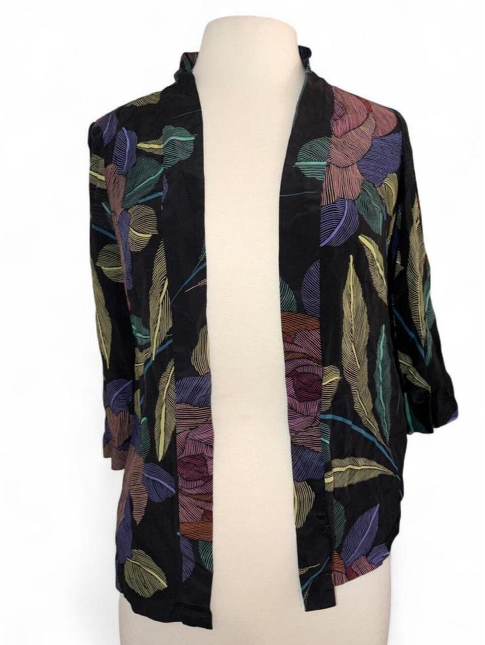 Trina Turk 100% Silk Kimono Jacket Botanical Floral Leaf Print